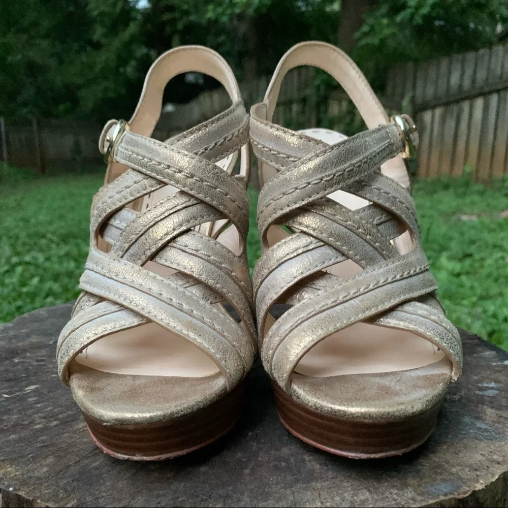 Coach Brynne metallic brushed gold strappy sandals size 7.5 B
